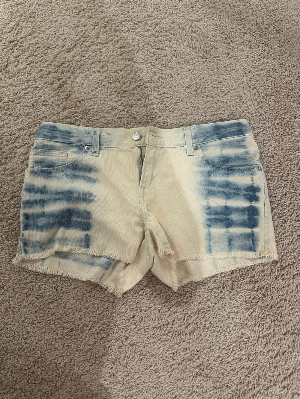 Levi's Cream and Blue Tie-Dye Denim Shorts